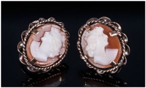 12ct Rolled Gold Cameo Earrings with screwed backs, Marked `12ct (Clewco) R.G.`
