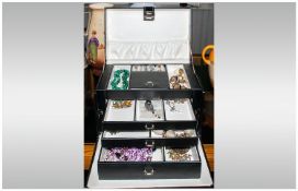 Black Leatherette Jewellery Case Containing Various Costume Jewellery comprising earrings, rings,