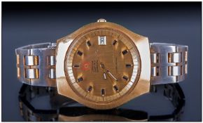 Omega Electonic F300HZ Gents Gold Plated Day Just Chronometer circa 1970`s with stainless steel