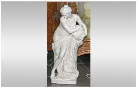 Garden Statue of Semi Clad Maiden in the Classical Style in Ceramic form. 33 inches in height.