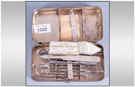 Military Interest. A Surgeons Pocket Medical Set in a Plated EPNS Box.