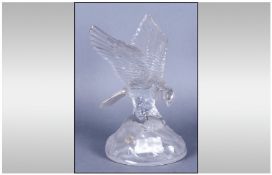 French Crystal d`Arques, Figure of an Eagle Perched on a Rock. Label to Base. Height 8 Inches. Mint