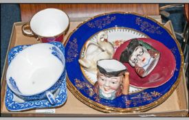 Box Of Various Ceramics Including blue & white dish, small character jugs etc.