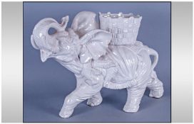 Large Ornate Porcelain Modern White Elephant.