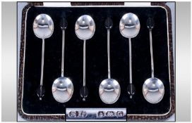 Art Deco Set Of Six Coffee Spoons, Hallmark Birmingham 1931, Boxed.