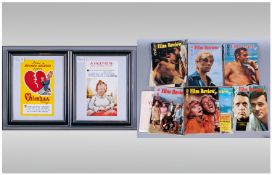 ABC film reveiw and bamforth comedy postcards 8 copies of film reveiew from 1965-1970 and 2 framed
