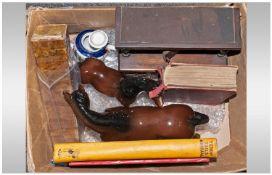 Miscellaneous Box Of Ceramics & Collectables Including beswick style horses, minature display