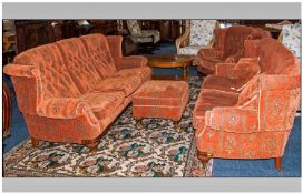 A Four Piece Fabric Covered Parlour Suite of tradition form in the Regency style. The exposed frame