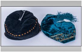 Early Twentieth Century Velvet Reading Cap, gold embroidery work, silk lined. Together with one