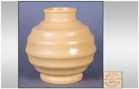 Wedgwood Keith Murray Stoneware Ribbed Vase. ` Cream Matte Colour way ` c.1930`s. Printed Marks to