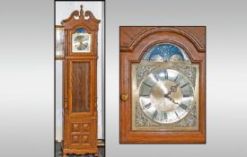 Reproduction Oak Cased Grandfather Clock, 80`` in height, with a brass square moving dial. Made in