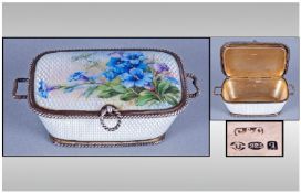 French Late 19th Century Very Fine Hinged Silver & Guilloche Enamel Ladies Large Pill Box in the