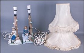 Pair Of Lladro Nao Table Lamps With Shades depicting children sat by a tree. Each 15.5`` in height