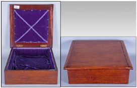Solid Wood Sewing/Jewellery Box with hinged lid and cast handles. 13 by 12 inches.