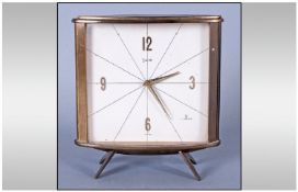 1950/1960`s Swiss Made Brass Contemporary Mantle Clock. 7 Jewles by Swiza. 5 inches high.