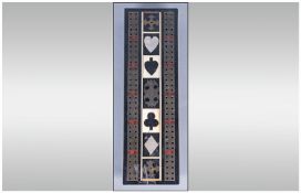 R.C.SILIL.AM Cribbage Board, with card suit design & pins in underside compartment.