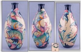 Moorcroft Modern Tall Vase `Salmon` Designer Philip Gibbon. Date 2007. New shape. 9.5`` in height.