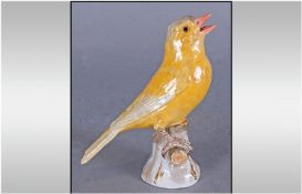 Meissen Figure of a Yellow Canary perched on truncated branches; the bird predominantly yellow with