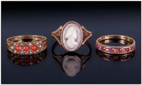 Good Collection Of Vintage 9ct Gold Stone Set Rings, 3 in total. All fully hallmarked.