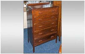 1930`s Tall Boy, Mahogany square legs with 4 long drawers. 42`` in height, 26`` in width.
