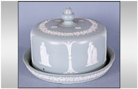 Wedgwood Style 19th Century Green Jasperware Cheese Dome And Underplate. unmarked. may be Adams or