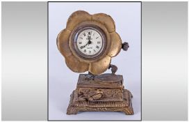 Omega Style Gramophone Clock, 4`` in height.