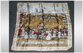 Italian Silk Scarf depicting  `Ladies Day Canterbury Cricket Week`. 26 by 26 inches.