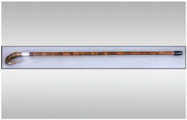 Victorian Horn Handle & Silver Banded Cane Walking Stick marked silver, 33`` in length.