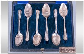 Boxed Set Of Six Silver Teaspoons, Fattorini & sons. Hallmark Sheffield 1912.