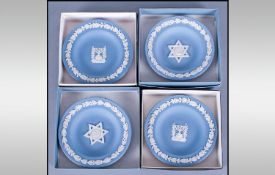 Wedgwood Judacia Collection in Jasper Blue. 4 Round Dishes 2 x Star of David and 2 x Menorah. 4.5``