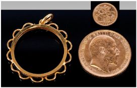 1902 Full Sovereign Together With A 9ct Gold Mount