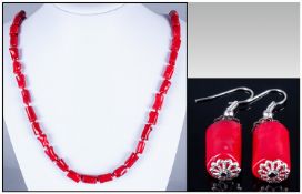 Red Bamboo Coral Necklace with a pair of Matching Earrings
