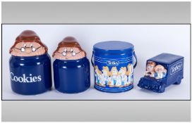 Set Of Tetley Tea Kitchen Canisters By Wade. Comprises cookie jar, money box in the shape of a van,