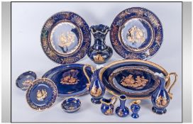 Small Collection of Limoges (14) pieces, Royal blue with gilt decoration.