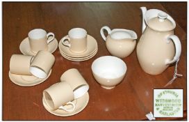 Wedgwood Cream Coffee Set comprising coffee pot, sugar bowl, cream jug, six cups and saucers.