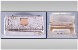 French 19th Century Silver Hinged Rectangular Shaped Snuff Box with gold cartouche to centre. 2.