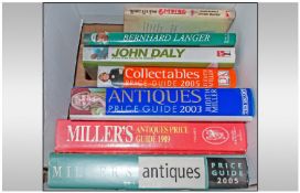 Selection of books, including Miller`s price guides, golf and specialist stamp auction catalogues.