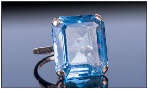 Ladies Vintage Large Single Stone Stepped Cut Blue Topaz Ring Marked 9ct, estimated weight 12ct.