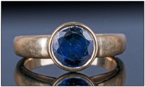 High Ct Gold Set Single Stone Sapphire Ring. Pave set, Gold not marked but tests high ct. 5.9grams