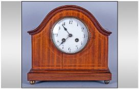 French Mahogany Cased Mantel Clock complete with key and pendulum. 9.5 inches  high.