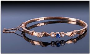 Sapphire & Seed Pearl Bangle, 18ct Gold circa 1860`s. Stamped Abraham Picard, Paris. Tested 18ct