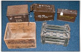 Military Interest. Comprising three military ammunition boxes/cases two in timber and one hinged.