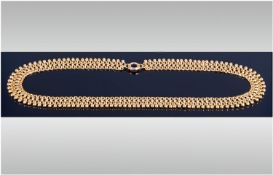 Ladies 18ct Gold Fancy Link Mesh Necklace, with gold bead edge. Continental mark to end link. Tests