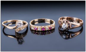 Collection Of Three Ladies Gem Set Rings,  Comprising Single stone Diamond, unmarked. Diamond set