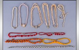 Collection of Costume Jewellery including glass bead necklaces and a quantity of faux pearls