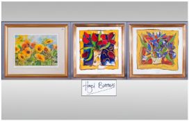 Two Hazel Barnes Coloured Prints `Purple Hazel`  and `Dont Pick The Tulips` Coloured `Sunflower`