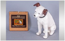 Ceramics HMV Dog, together with plaque,