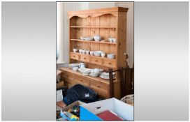 Solid Pine Dresser, cupboard storage space below large rack unit. 78`` in height, 59`` in width &