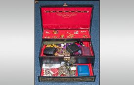 Leatherette Jewellery Box containing a mixed collection of costume jewellery. Comprising beads,