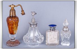 A Good Collection Of Art Deco Vintage Silver & Cut Glass Perfume Bottles & Atomisers, 4 in total.